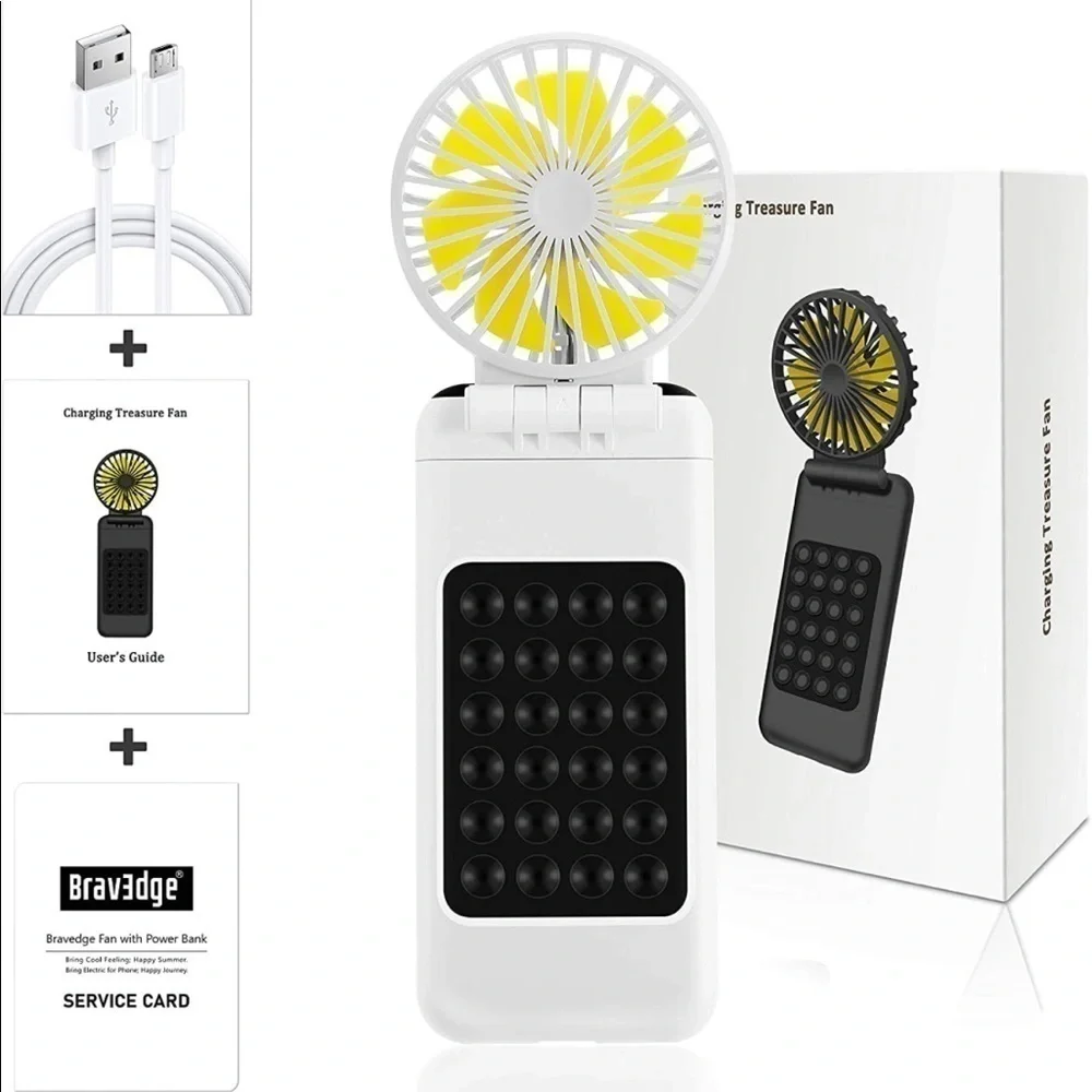 2-in-1 Portable Fan + Power Bank, 10000mAh Battery